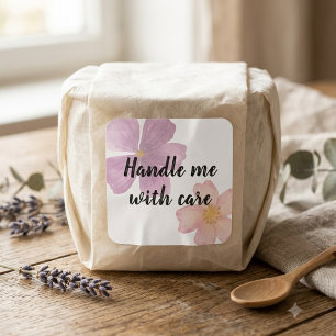 'Handle me with care'-stickers - Watercolor Bloem Vierkante Sticker