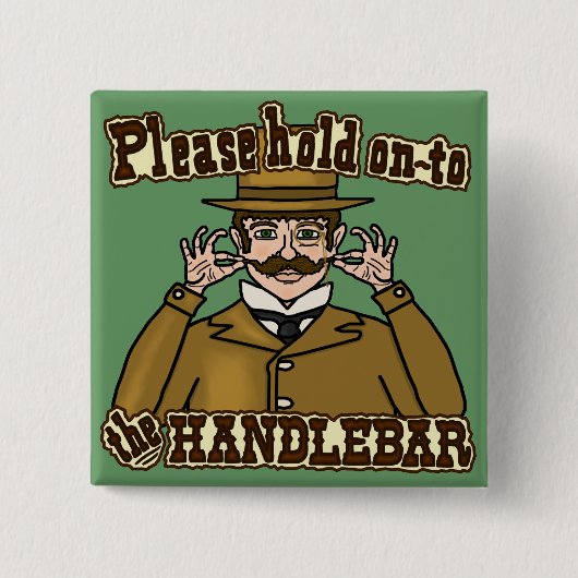 Handlebar Mustache Gentleman Vierkante Button 5,1 Cm (Voorkant)