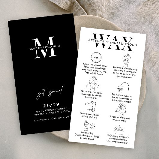 Handleiding Wax Aftercare Instructions Minimalist  Visitekaartje