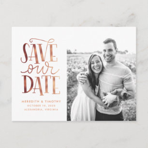 Handlettered Roos Gold Photo Sla de datum op Briefkaart