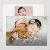 Handlettered Script Baby Girl Naam Foto Geboorte Aankondiging (Voorkant / Achterkant)