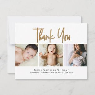 handlettering Gold Script Custom 3 foto Baby Bedankkaart