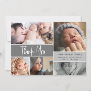 Handlettering Modern Grey Baby shower Foto's Bedankkaart