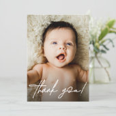 Handlettering Modern Script Baby shower Foto Bedankkaart (Staand voorkant)