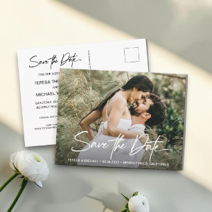 Handlettering Save the Date Aangepaste Foto Verlov Aankondigingskaart