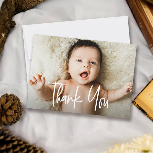 Handlettering script horizontaal Foto Baby shower Bedankkaart