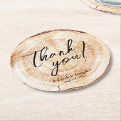 Handlettering script tree wood slice bruiloft favo ronde kartonnen onderzetter (Gebogen)