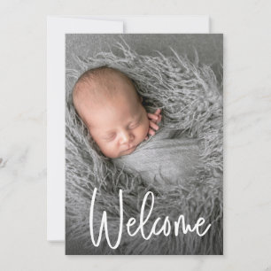 Handlettering Welkom Foto Trendy Script Baby Bedankkaart