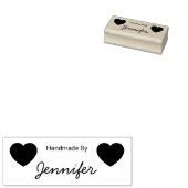 Handmade By Cursive Script Name Two Hearts Rubberstempel (Gestempeld)
