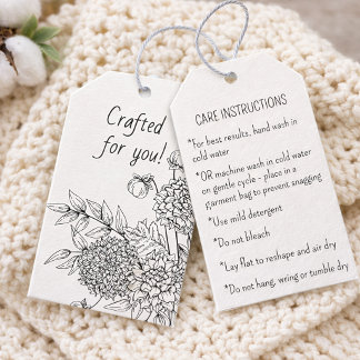 Handmade Care Instructions Elegant Floral Hang Tag Cadeaulabel