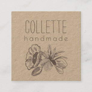 Handmade Flower Logo Kraft Square Business Vierkante Visitekaartje