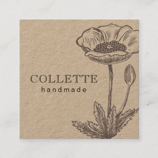 Handmade Flower Logo Kraft Vierkante Visitekaartje (Voorkant)