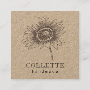 Handmade Flower Logo Kraft Vierkante Visitekaartje