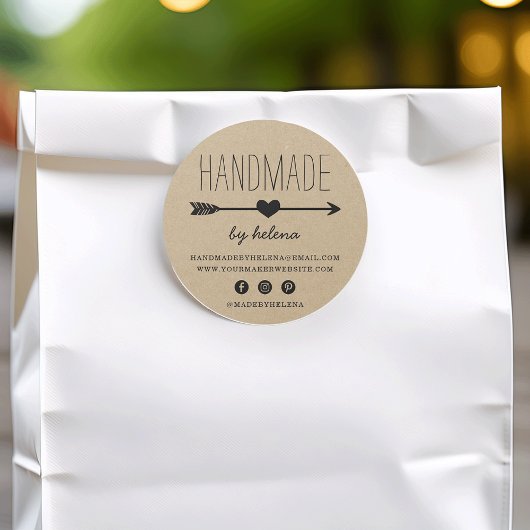 Handmade Heart | Rustic Kraft Kijk Ronde Sticker