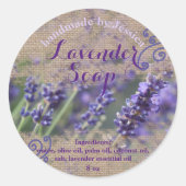 Handmade Lavender Soap Rustic Burlap Texture Ronde Sticker (Voorkant)