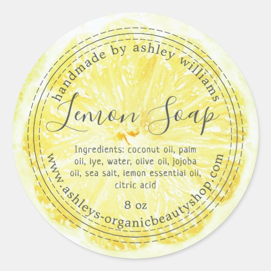 Handmade Lemon Soap Organic Business Ronde Sticker (Voorkant)