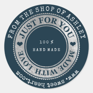 Handmade Logo Name Web Heart Love Navy Silver Wow Ronde Sticker