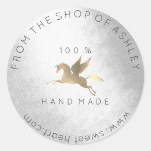 Handmade Logo Name Web Pegasus Horse Silver Gold Ronde Sticker
