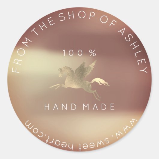 Handmade Logo Name Web Pegasus Roos Copper Gold Ronde Sticker (Voorkant)