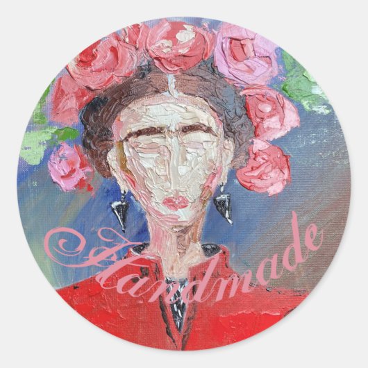 Handmade or Bedankt Frida Kahlo Original Flower Ronde Sticker (Voorkant)