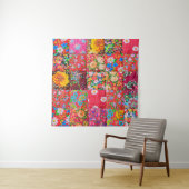 Handmade patchwork quilt with floral pattern as ba wandkleed (In situ)
