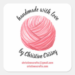 Handmade roze Yarn Crochet   Bedrijfsleven Vierkante Sticker