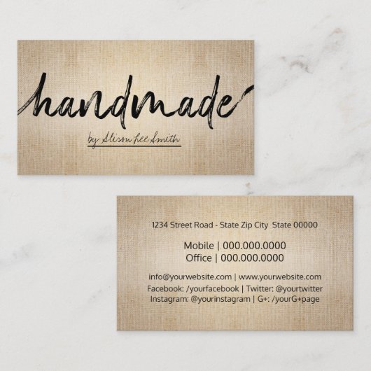 Handmade Rustic Kraft Visitekaartje (Voorkant / Achterkant)