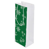 Handmade Snowflake Flurries - Bright Green & White Wijn Cadeautas (Voorkant Gekanteld)