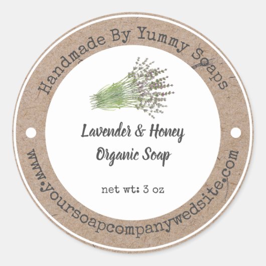 Handmade Soap Label Lavender on Faux Kraft Paper (Voorkant)