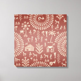 Handmade Tribal Warli Folk Art ... Canvas Afdruk