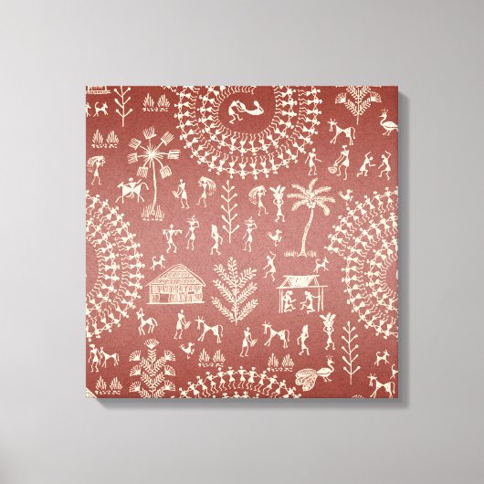 Handmade Tribal Warli Folk Art ... Canvas Afdruk (Voorkant)