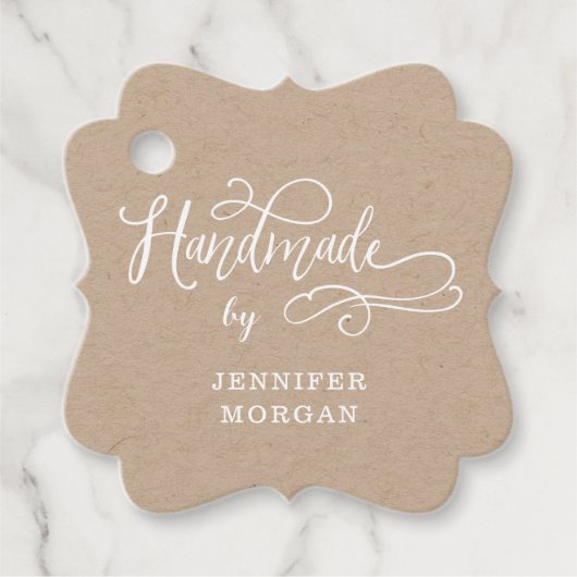 handmade whimsical script monogram product label (Voorkant)