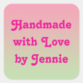 Handmade with Love beroemd gemaakt door Jouw naam Vierkante Sticker (Voorkant)