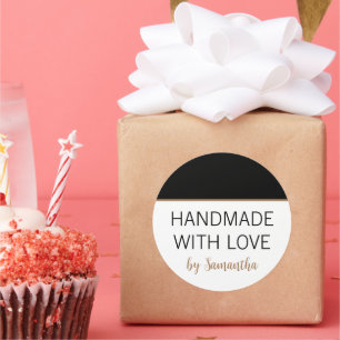 Handmade with Love by Name Black Gold Ronde Sticker