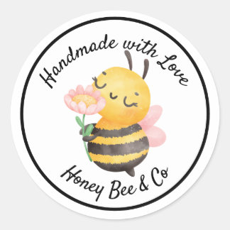 Handmade with Love. Cute Bee Personalized Ronde Sticker