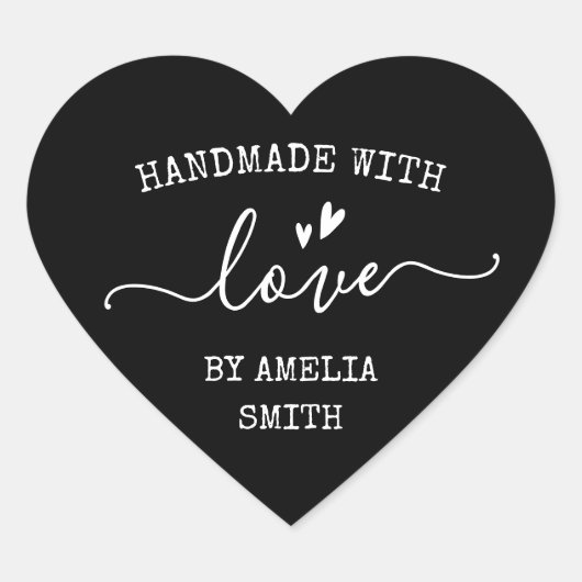 Handmade with love hearts name black brown hart sticker (Voorkant)