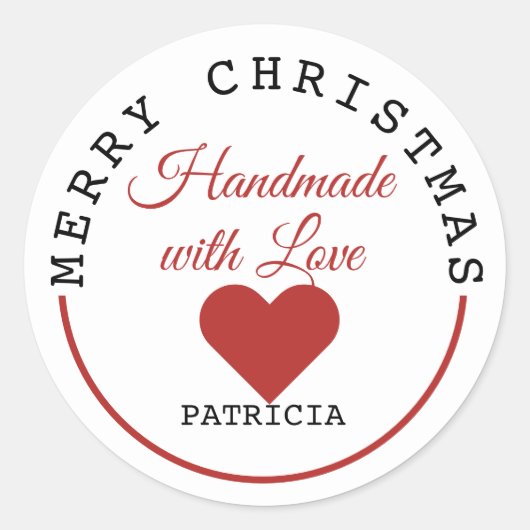 Handmade with Love Merry Kerstmis  Ronde Sticker (Voorkant)