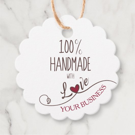 Handmade with Love Quote with Red Heart Bedankjes Labels (Voorkant)