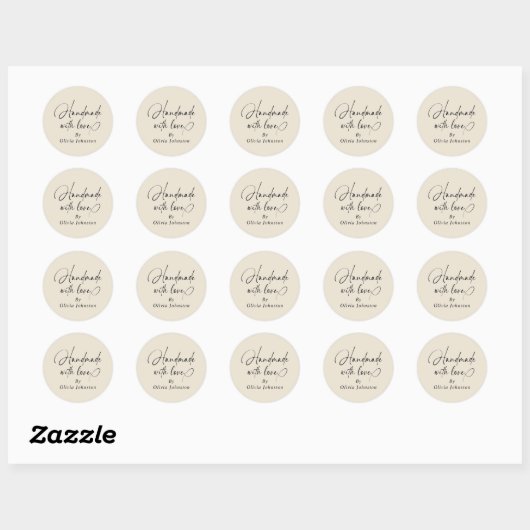 Handmade With Love Script Small Business | Ecru Ronde Sticker (Vel)