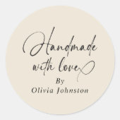 Handmade With Love Script Small Business | Ecru Ronde Sticker (Voorkant)