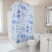 Handmatig gekleurd Patchwork Blue White Tegel Patt Douchegordijn (In situ)