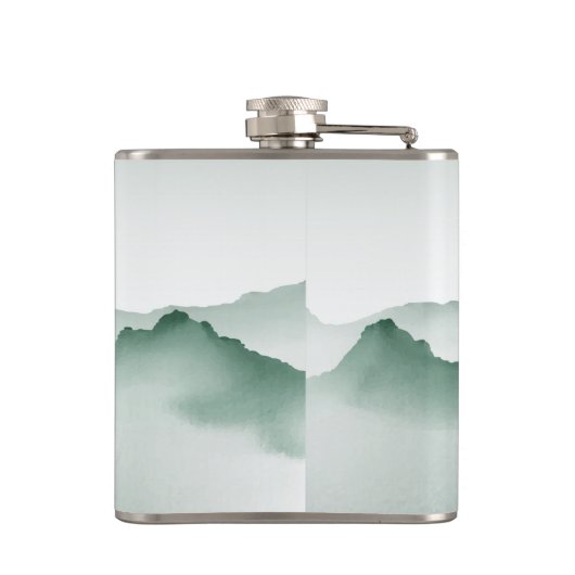 Handmatig gekleurd Waterverf berglandschap Heupfles (Achterkant)