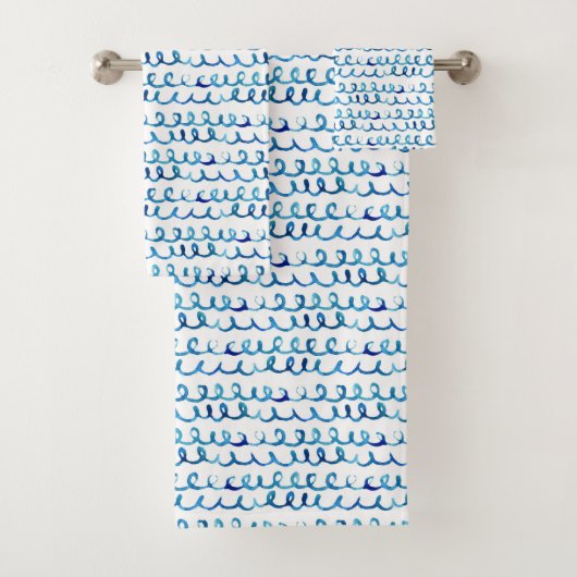 Handmatig geschilderd blauw Waterverf avy patroon Bad Handdoek (Insitu)