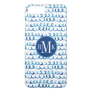 Handmatig geschilderd blauw Waterverf avy patroon iPhone 8 Plus / 7 Plus Hoesje