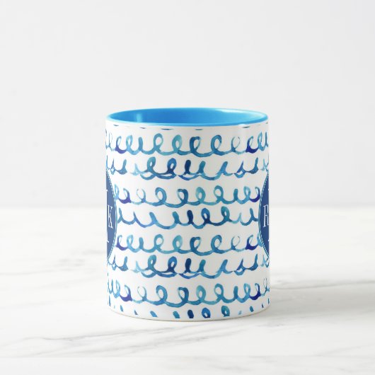 Handmatig geschilderd blauw Waterverf avy patroon Mok (Midden)