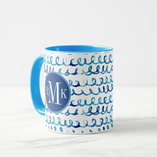 Handmatig geschilderd blauw Waterverf avy patroon Mok (Voorkant links)