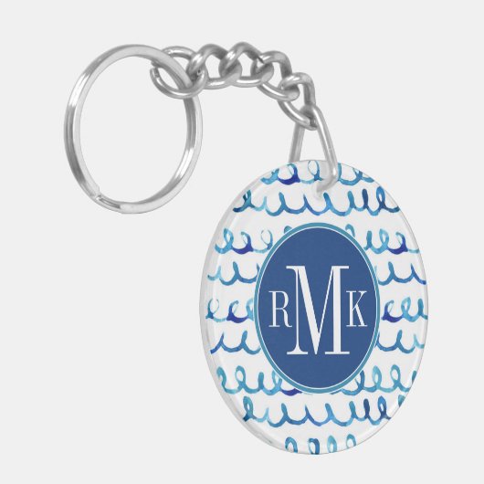 Handmatig geschilderd blauw Waterverf avy patroon Sleutelhanger (Voorkant Links)