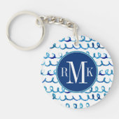 Handmatig geschilderd blauw Waterverf avy patroon Sleutelhanger (Voorkant)