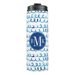 Handmatig geschilderd blauw Waterverf avy patroon Thermosbeker