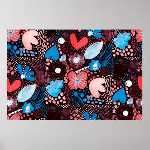 Handmatige Abstracte Waterverf Schets Doodle Fl Poster